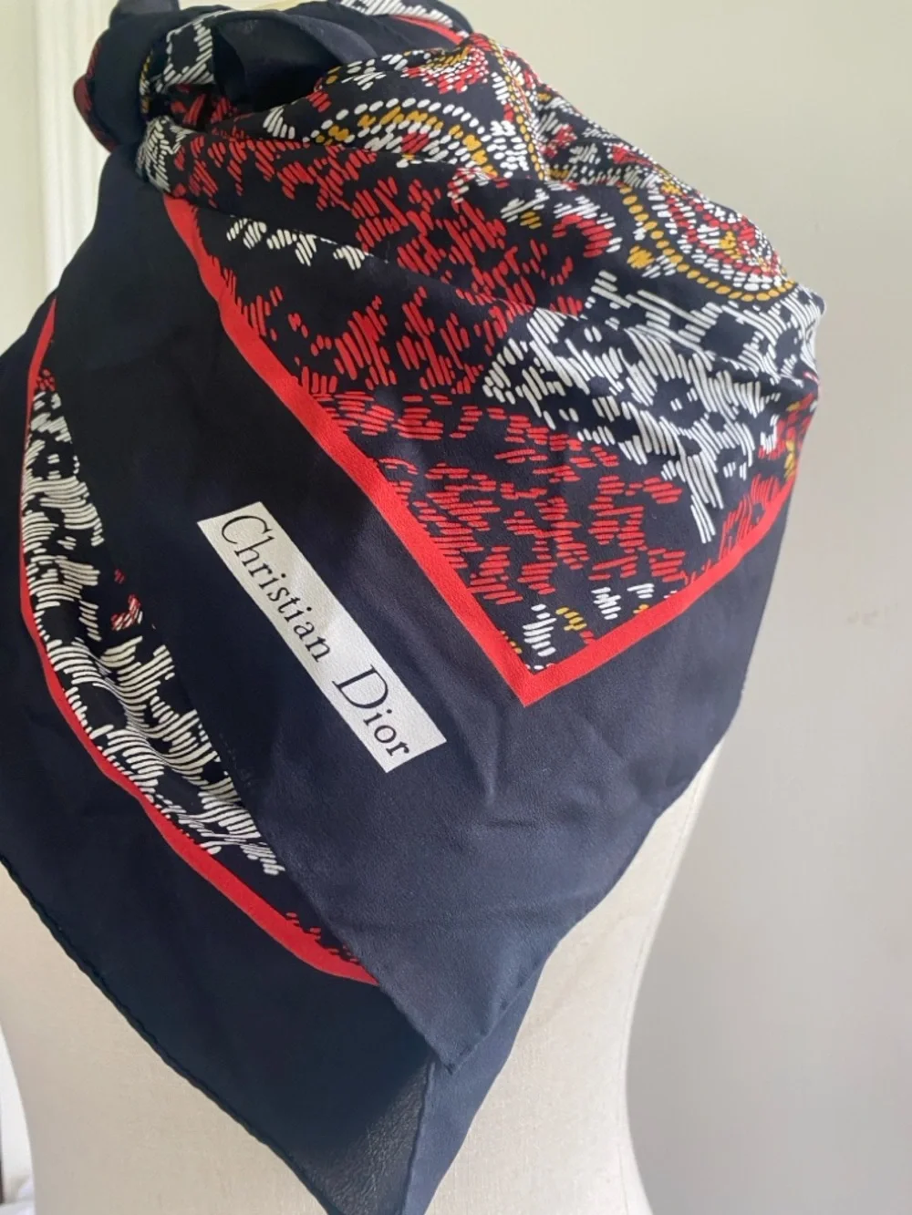 Dior Black Red Paisley Silk Scarf - Picture 6 of 6